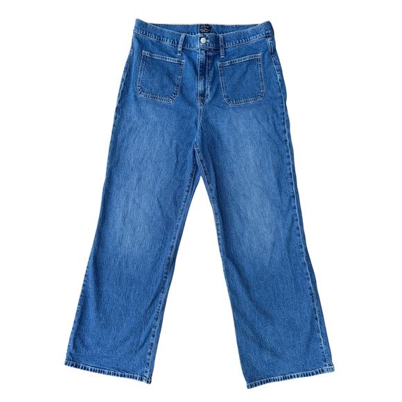 J. Crew Jeans Sz 31 Full Length Wide Leg Faded Med Wash High Rise Casual Skater - Picture 2 of 10